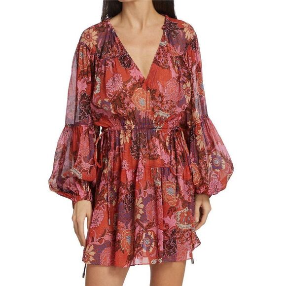 A.L.C. Elise Long Sleeve 100% Silk Floral Mini Dress - Picture 2 of 13